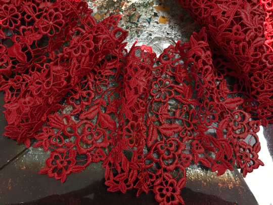 Red Italian  Embroidered Lace - 15 cm  Wide.