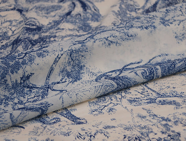 Blue French Toile Print on Off White Background - Chiffon -148 cm Wide.