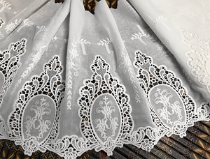 Natural White Medallions Pattern embroidered   Lace  on Natural White Cotton Voile - 35 cm Wide