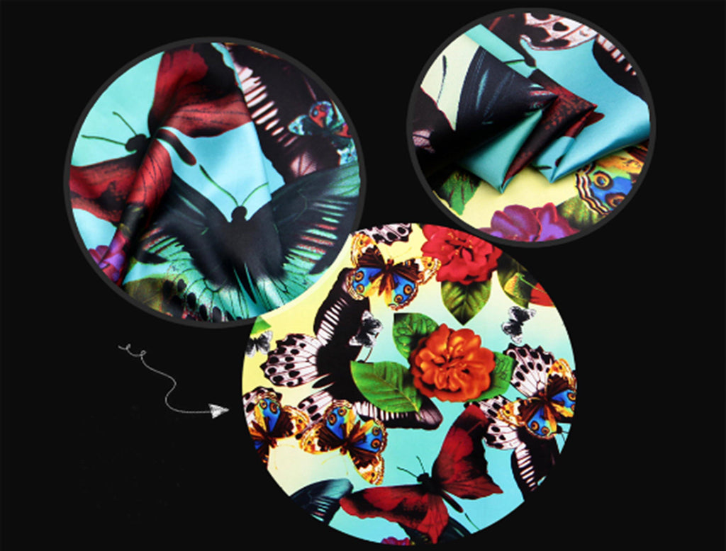 Multi Color Butterflies Print - Stretch Silk Satin - 108 cm Wide– WIKILACES