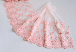 Pink Embroidered  Soft Tulle  Lace  - 30 cm  Wide.