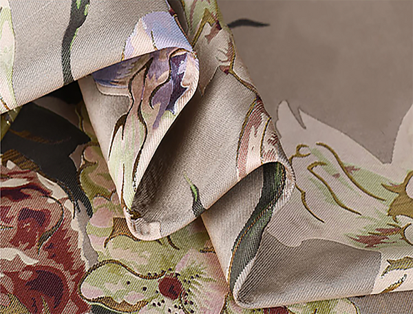 Multi Colors Floral with Gold Accent on Beige  Background -  Italian Brocade Jacquard Fabric - 150 cm Wide.
