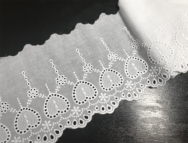 Natural White  Embroidery  - Broderie Anglaise  Lace  on Natural White Cotton Voile - 18 cm Wide.