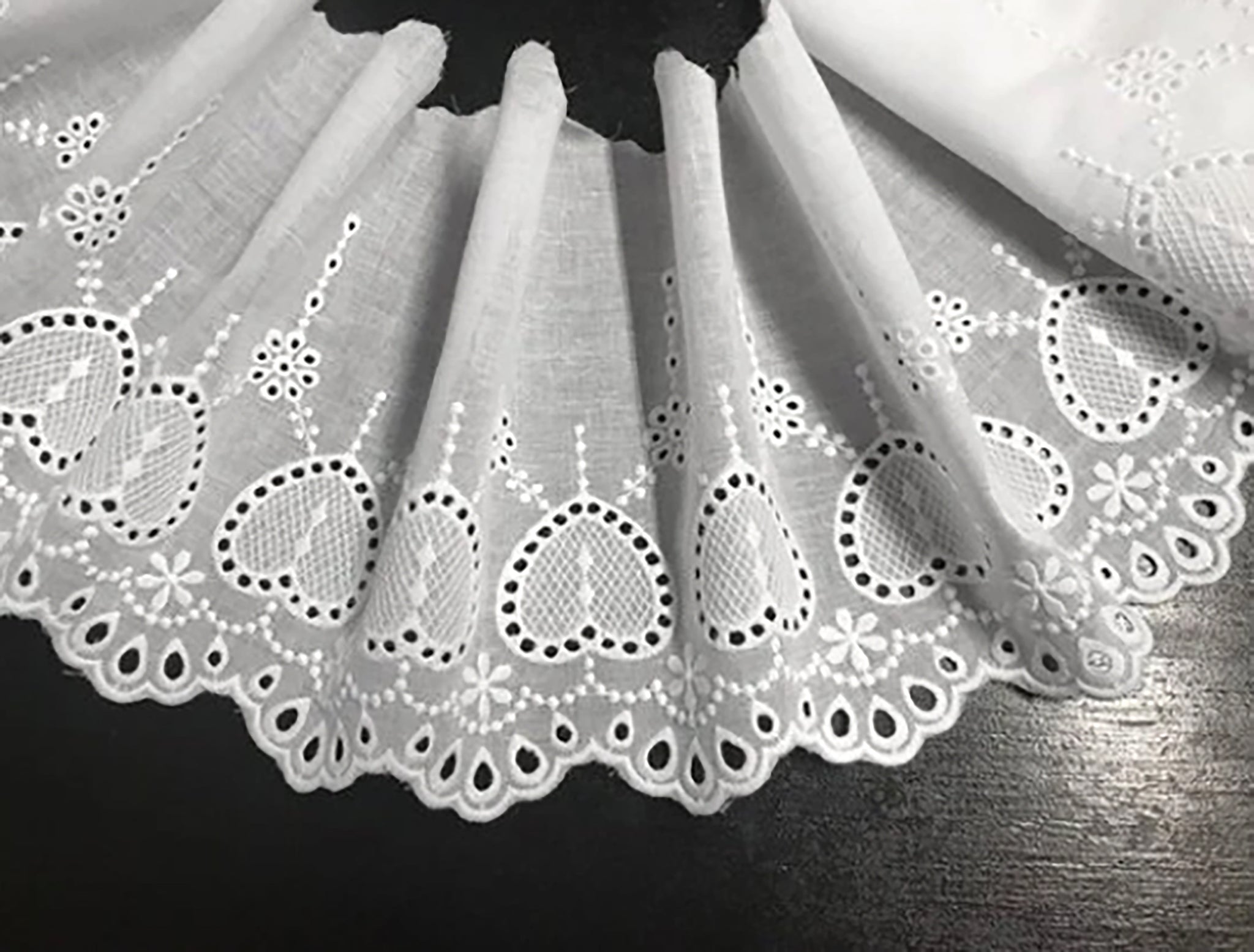 Natural White  Embroidery  - Broderie Anglaise  Lace  on Natural White Cotton Voile - 18 cm Wide.