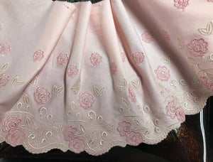Pink/Beige Embroidery on  Cotton Knit Embroidered Lace - 21 cm Wide.