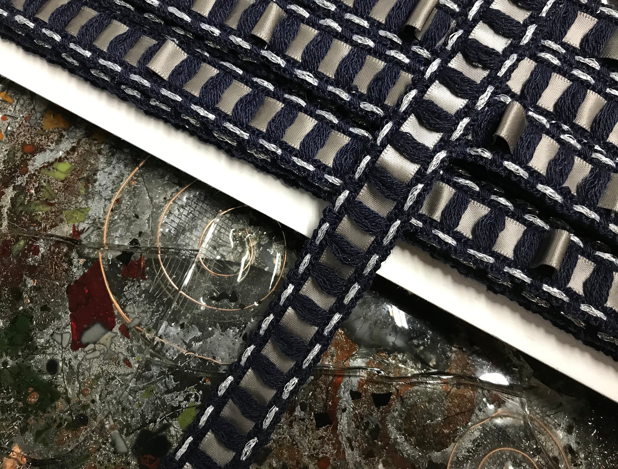 MidNight Blue w/Grey Laced Ribbon -  French Braid Trim - 2cm Wide.
