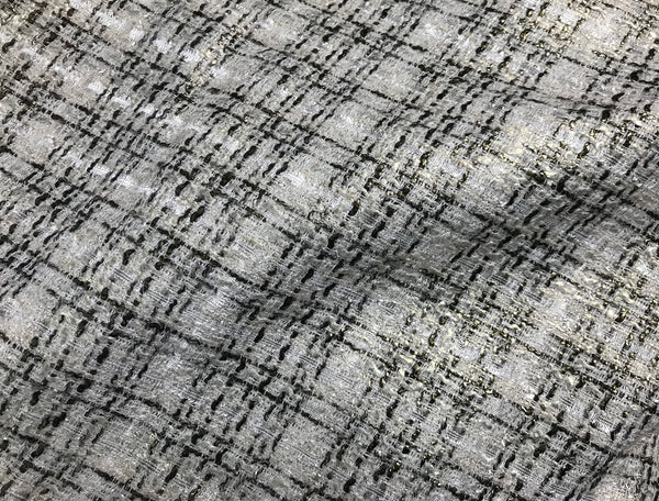 White/Black/Gold  -Pearlized French Tweed - 150 cm Wide.