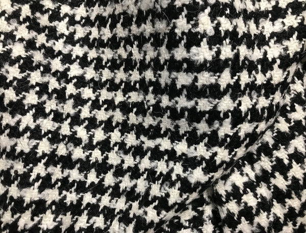 Black and Off White Houndstooth Italian Woolen - 150 cm Wide.