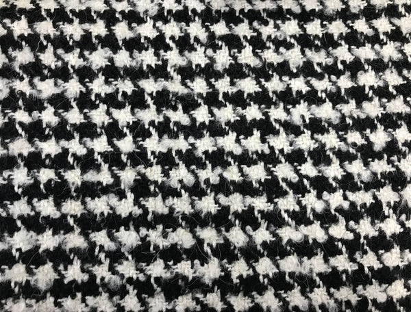 Black and Off White Houndstooth Italian Woolen - 150 cm Wide.