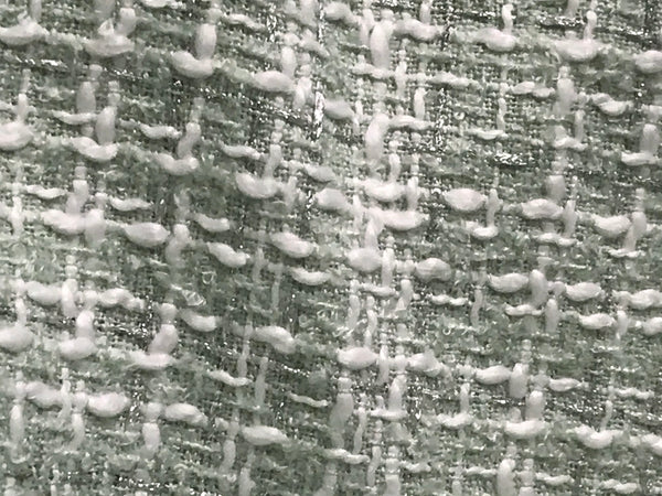 Sea Foam/White/Silver - French Tweed - 150 cm Wide.
