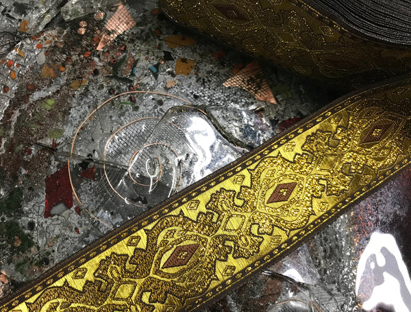 Metallic Gold and Silver Filigree - Embroidered Jacquard Ribbon - 5 cm Wide, Available  in 3 Colors.
