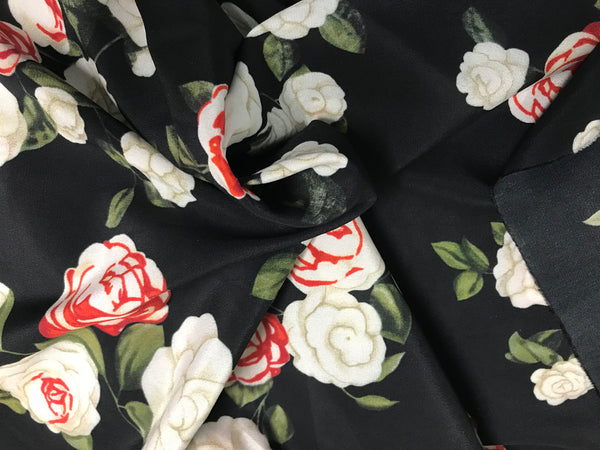 Multi Color Floral on Black Background _ Stretch Silk Crepe de Chine - 140 cm Wide.