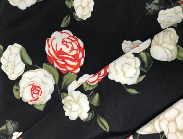 Multi Color Floral on Black Background _ Stretch Silk Crepe de Chine - 140 cm Wide.