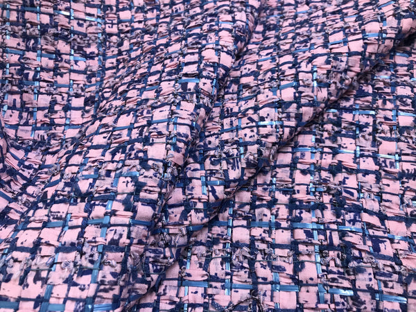 Pink and Blue  Ribbons in a Grid Pattern - French Tweed - 145 cm Wide - WIKILACES