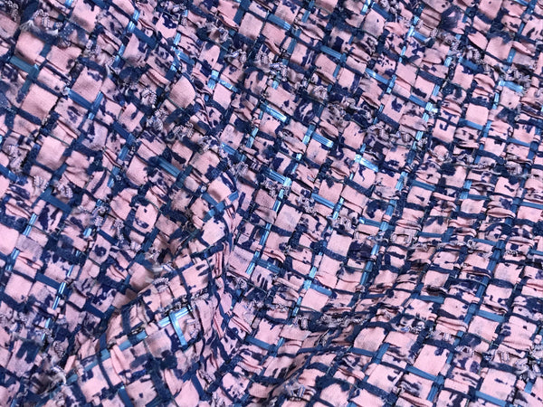 Pink and Blue  Ribbons in a Grid Pattern - French Tweed - 145 cm Wide - WIKILACES