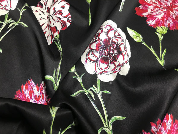 Multi Color Carnations - Stretch Silk Satin, 140 cm Wide. - WIKILACES