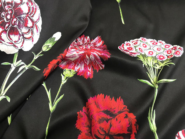 Multi Color Carnations - Stretch Silk Satin, 140 cm Wide. - WIKILACES