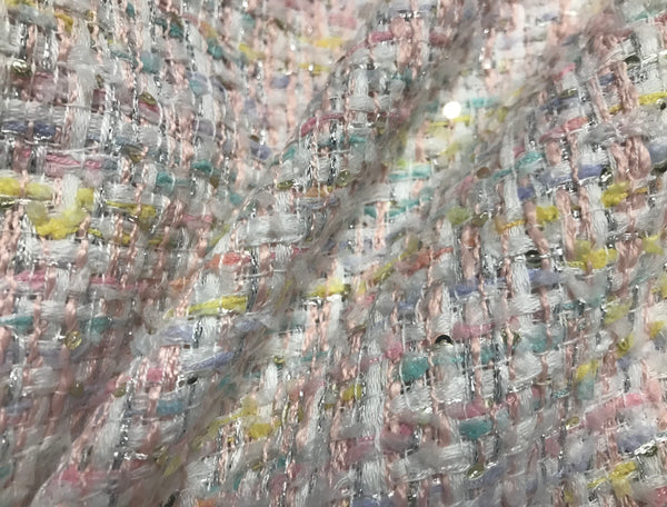 Multi Color Pastels Colors w/Silver Threads - Double Faced Sequined French Tweed - 148 cm Wide.