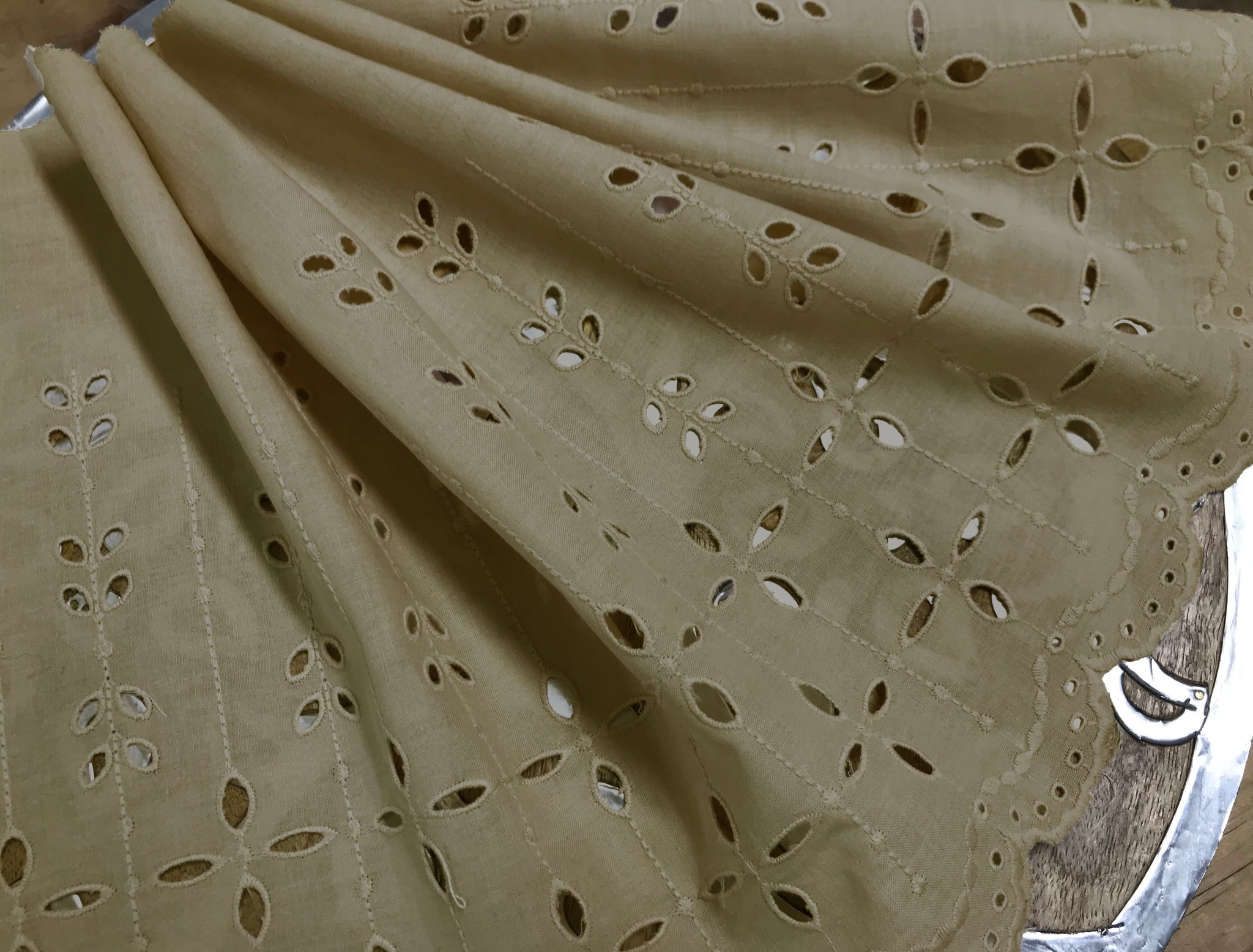 Beige Embroidery on beige Background Embroidered Lace - 100%  Cotton  - 32 cm Wide.