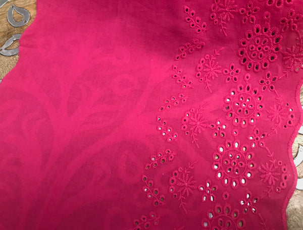 Rose Embroidery on Rose  Background Embroidery - Broderie Anglaise - 100%  Cotton Voile - 28 cm Wide.