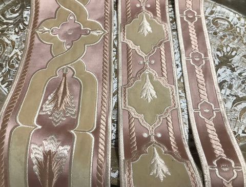 Shades of /Pink/Ivory - Embroidered Velvet Jacquard Ribbon - In Tree Styles and Width.