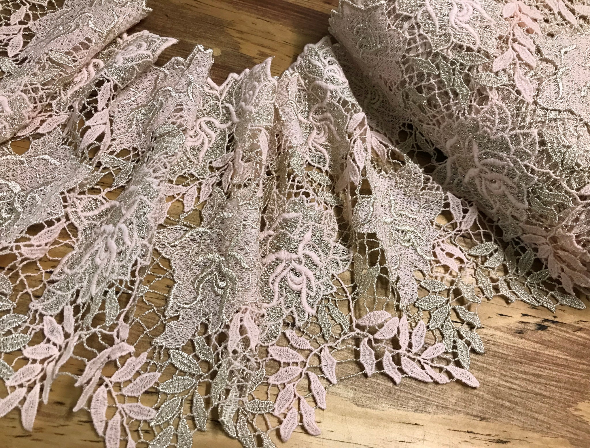 Pink and Gold - Italian  Embroidered Lace - 26 cm  Wide.