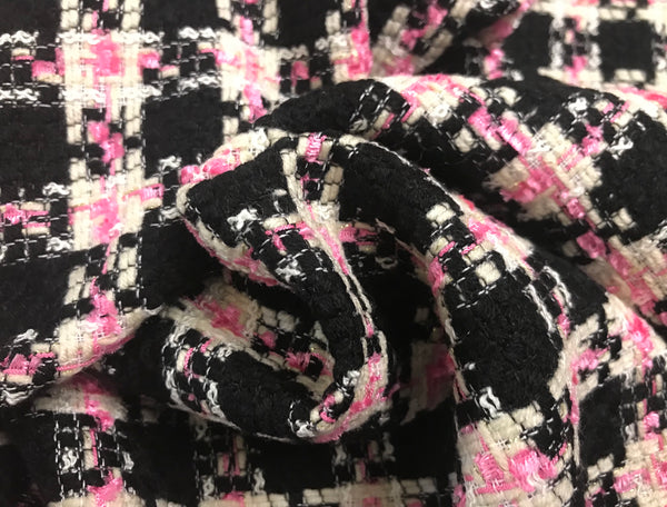 Pink/Black/Off White -  French Tweed - 150 cm Wide.