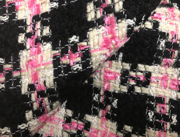 Black/Pink/Off White - French Tweed - 150 cm Wide.