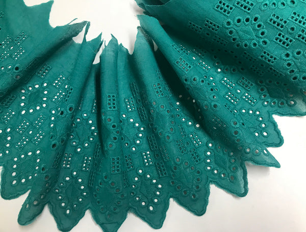 Dark Teal - Broderie Anglaise  Lace  on Cotton Voile - 16 cm Wide.