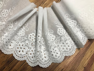 Natural White Broderie Anglaise Lace on  Cotton Voile - 22 cm Wide.