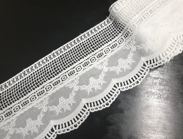 Beautiful Natural White embroidery  on Natural White Cotton Voile - Broderie Anglaise - 18 cm Wide.