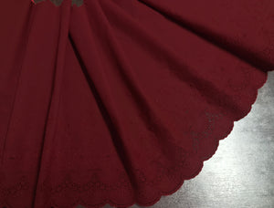 Burgundy Embroidery on Burgundy Background - Broderie Anglaise -  Swiss Cotton Voile - 43 cm Wide.