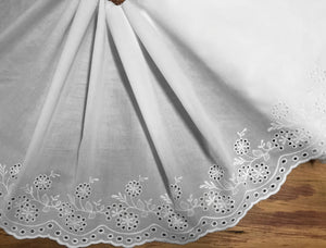 White on White Embroidery on Cotton Voile - Broderie Anglaise Lace - 35 cm Wide