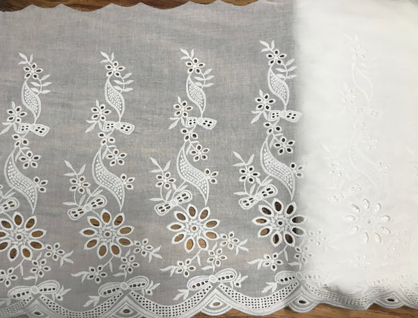 White Embroidery on White Background - Broderie Anglaise -  Cotton Voile - 44 cm Wide.