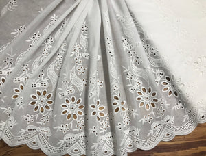 White Embroidery on White Background - Broderie Anglaise -  Cotton Voile - 44 cm Wide.