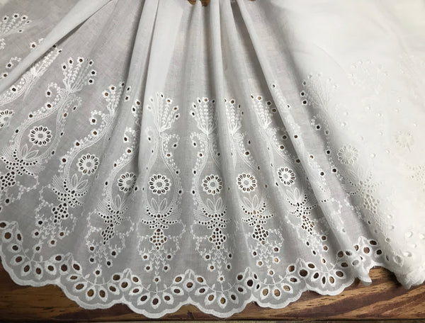White Embroidery on White Background - Broiderie Anglaise -  Cotton Voile - 45 cm Wide.