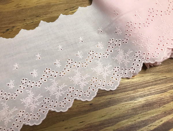 Natural White or Pink  Embroidery  Cotton Voile - Broderie Anglaise - 21.5 cm Wide.