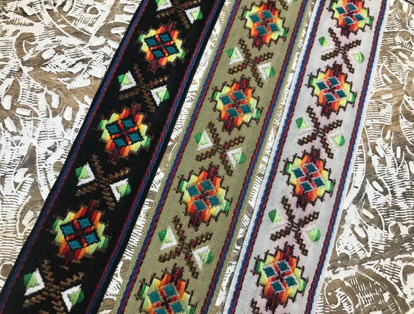 Multi Color Cross Stitch - Cotton Embroidered Jacquard Ribbon - 5.3 cm Wide.