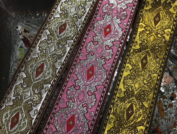 Metallic Gold and Silver Filigree - Embroidered Jacquard Ribbon - 5 cm Wide, Available  in 3 Colors.