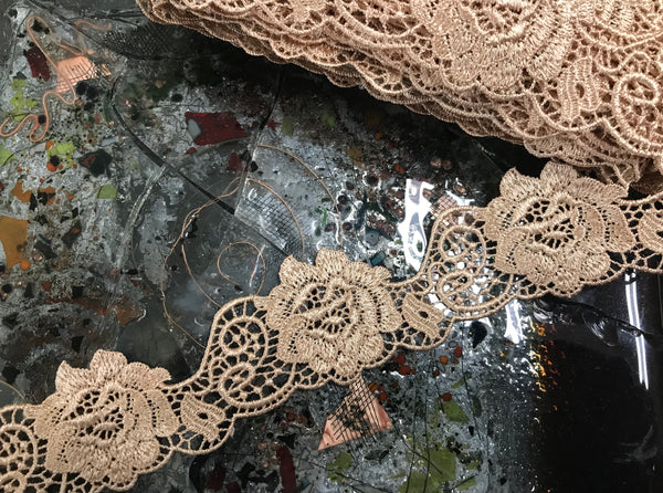 Double Edge Scalloped on Both Sides - Beige  Embroidered - Italian Lace - 5 cm Wide.