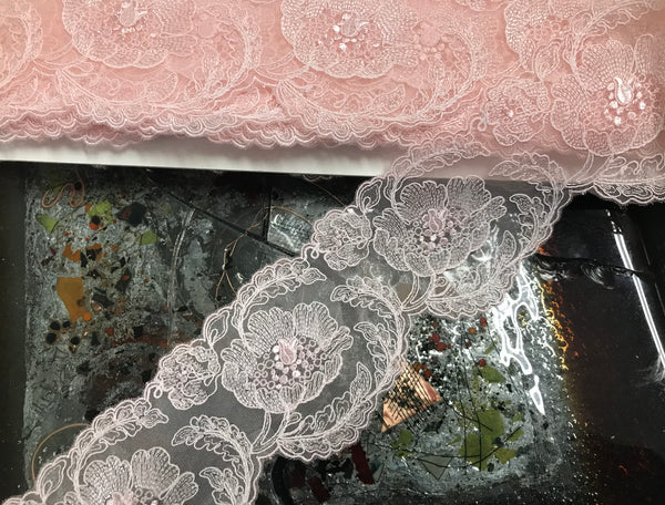 Pink Double Edge  - Scalloped Italian Lace - 7 CM   Wide.