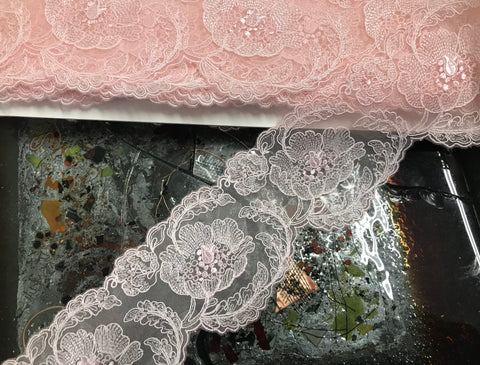 Pink Double Edge  - Scalloped Italian Lace - 7 CM   Wide.