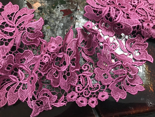 Purple Rose Color Soft and Shinny - Italian  Embroidered Lace - 16.5 cm  Wide.
