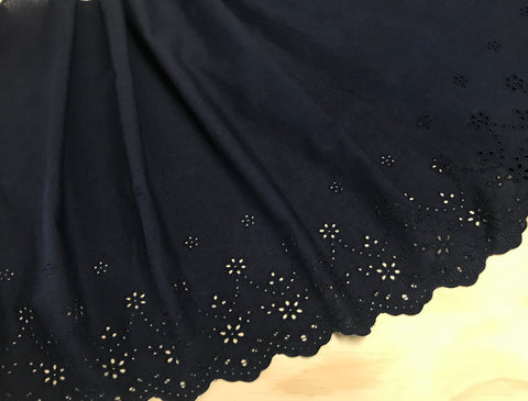 Mid Night Blue Cotton Voile  - Broderie Anglaise  Lace - 46 cm Wide.
