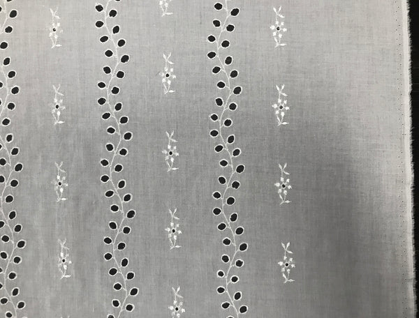 Natural White All Over Shinny Embroidery -  Broderie Anglaise on Swiss Voile -  150 cm Wide.