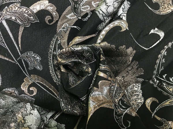 Shades of Blush/Silver on Black Background - Italian Jacquard Fabric - 145 cm Wide