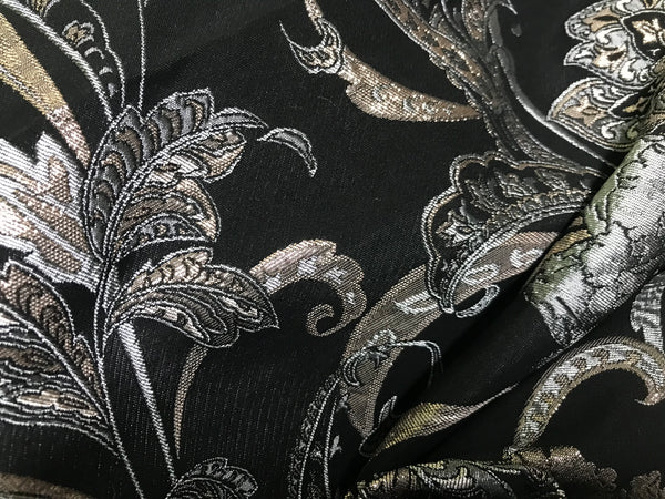 Shades of Blush/Silver on Black Background - Italian Jacquard Fabric - 145 cm Wide