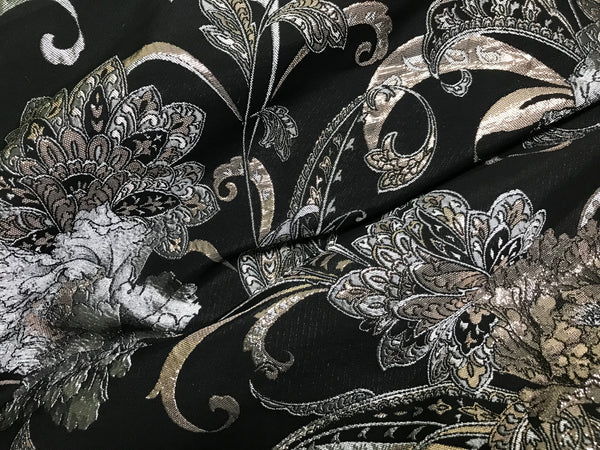 Shades of Blush/Silver on Black Background - Italian Jacquard Fabric - 145 cm Wide