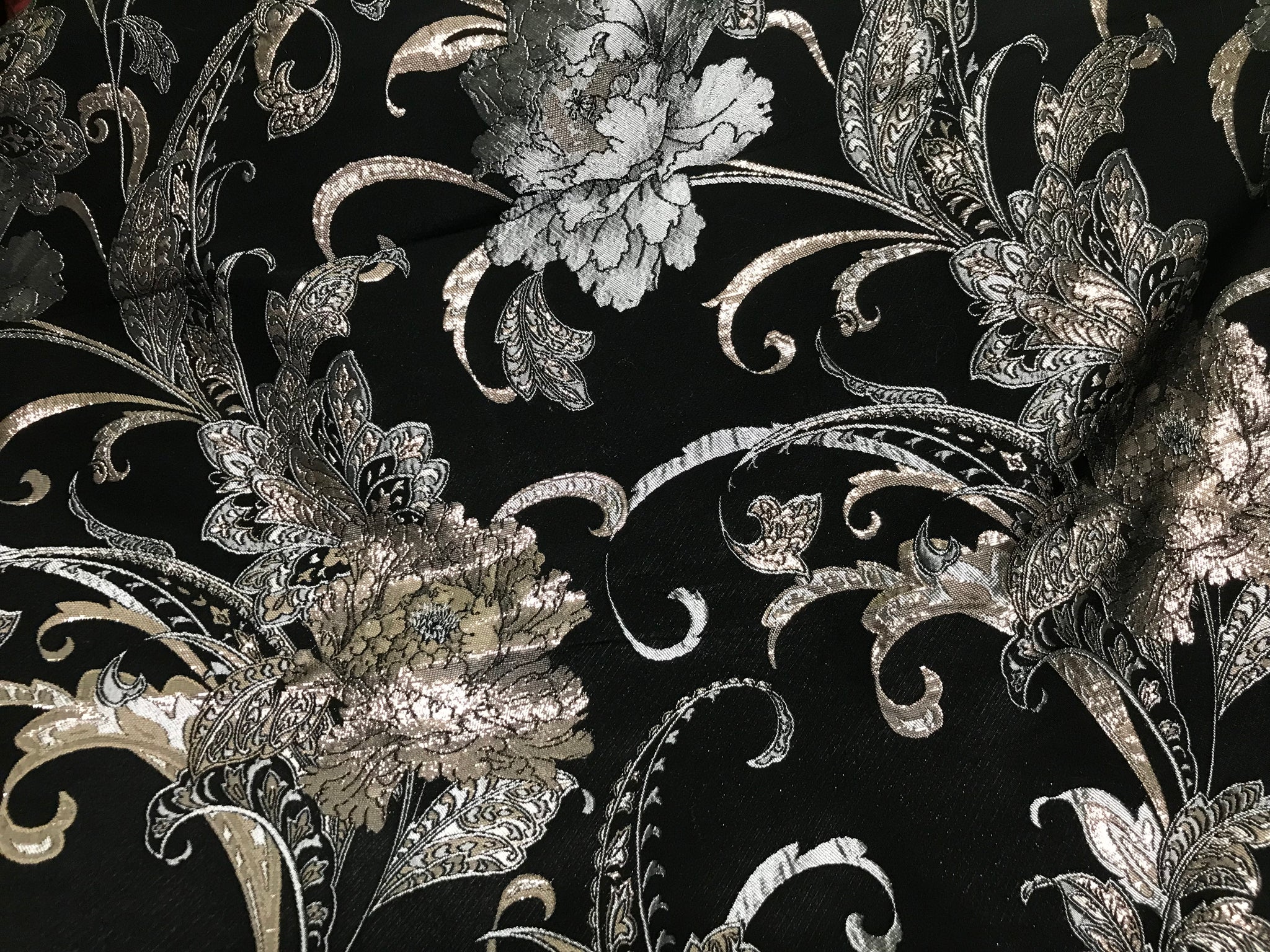 Shades of Blush/Silver on Black Background - Italian Jacquard Fabric - 145 cm Wide