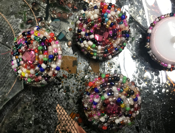Multi Color  Hand-Made - Glass Beads Embroidered Buttons - 30 MM Width.